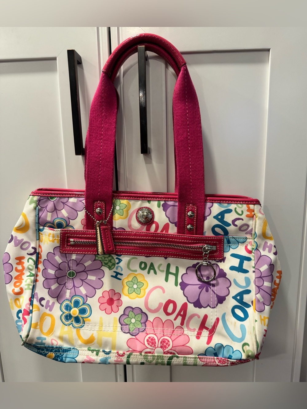 COACH Daisy Multi-color Florals Pink & White Nylon Shoulder Bag #F14880